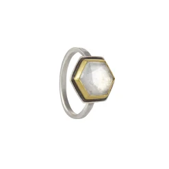 Ananda Khalsa - Hexagon Moonstone Ring with 22k bezel