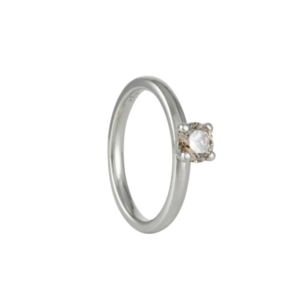 Anne Sportun - Champagne Diamond Four Prong Solitaire in 14k White