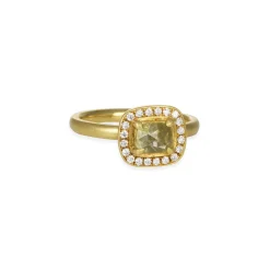 Anne Sportun - Yellow Diamond Halo Ring 18ky Size 6.5