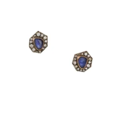 Annie Fensterstock- Sapphire Halo Stud Earrings