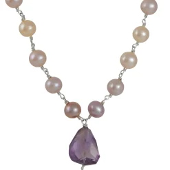 Brooklyn Gemologist - Faceted Amethyst with Pink Pearl Necklace