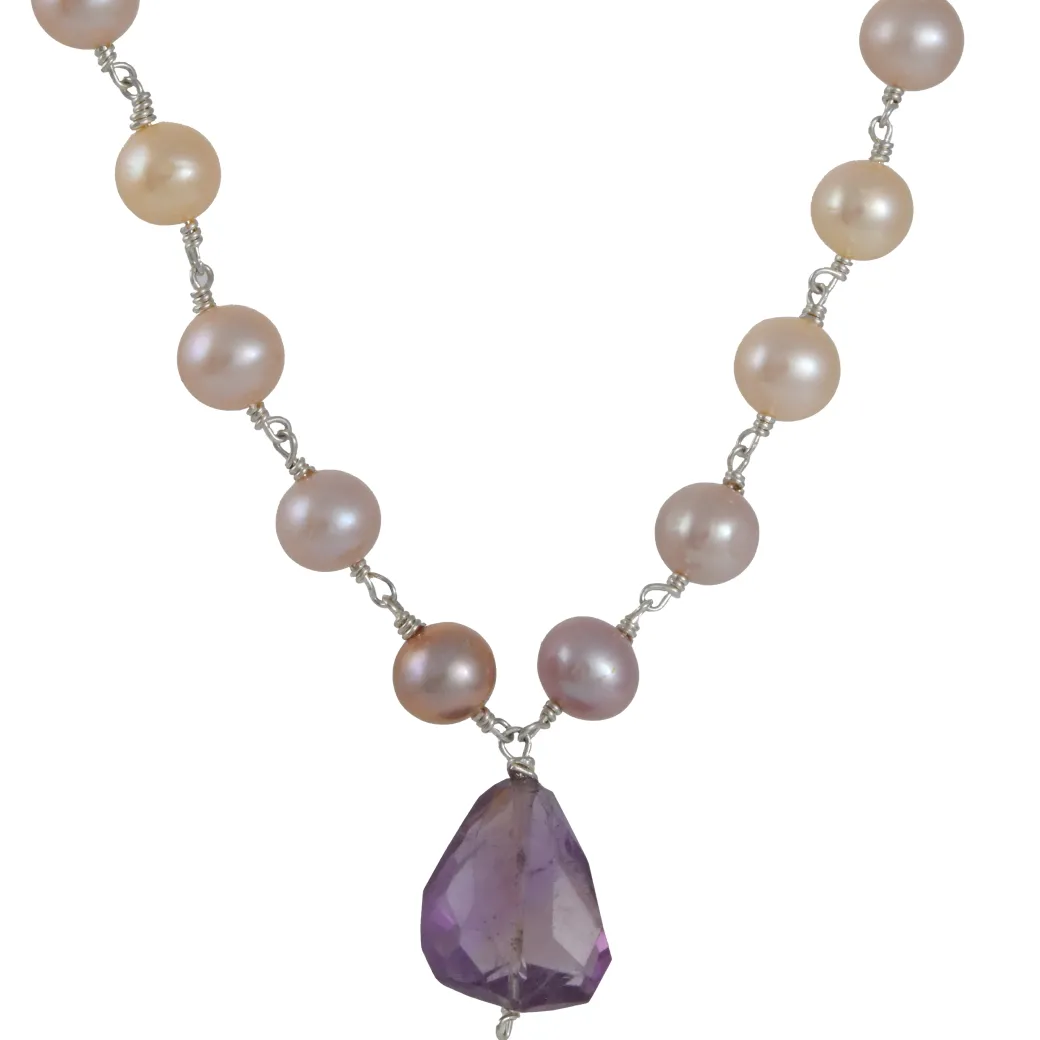Brooklyn Gemologist - Faceted Amethyst with Pink Pearl Necklace
