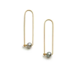Carla Caruso - Medium Pearl Arch Earrings With Grey Freshwater Pearls