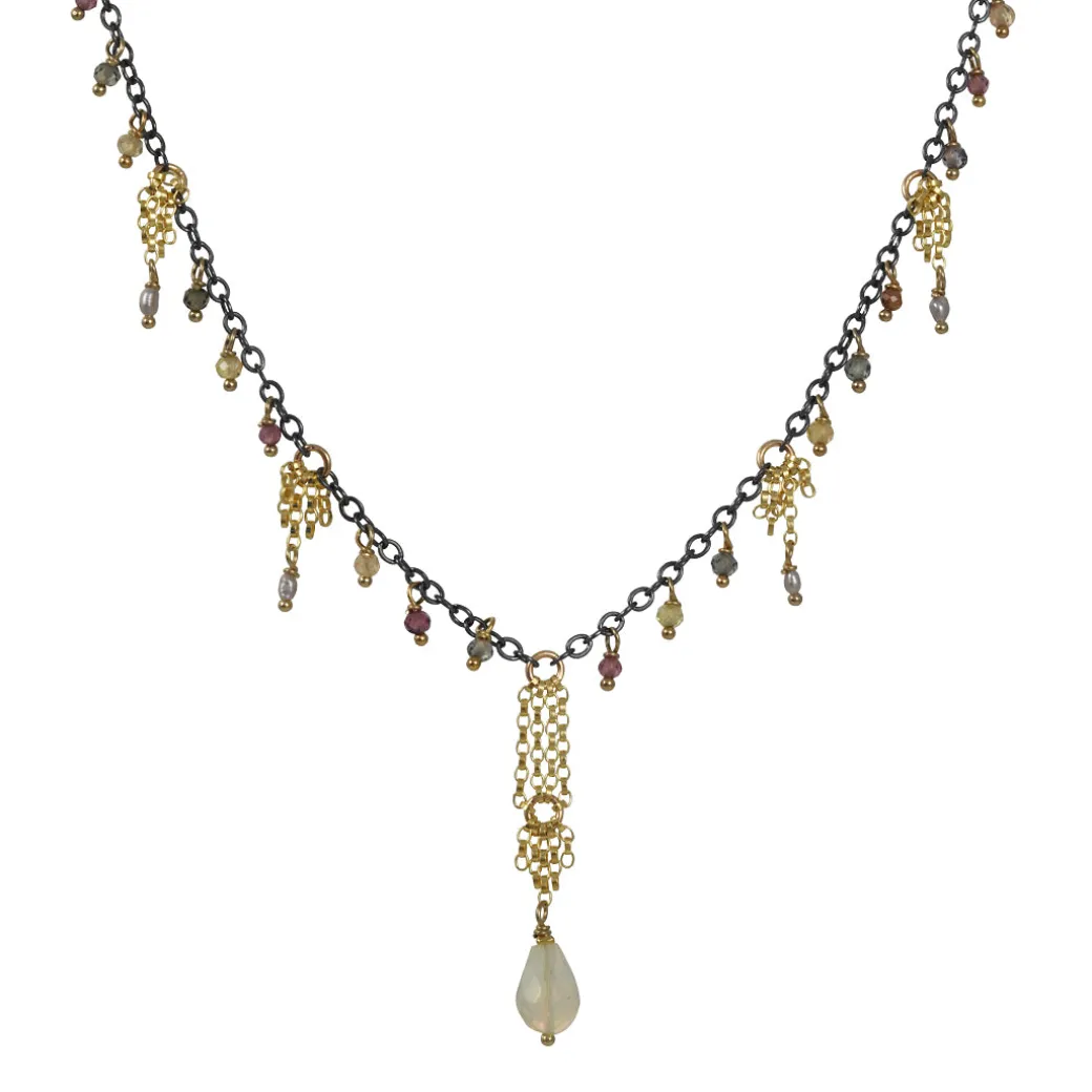 Kate Winternitz – Sapphire & Pearl Fringe Necklace with Opal Drop