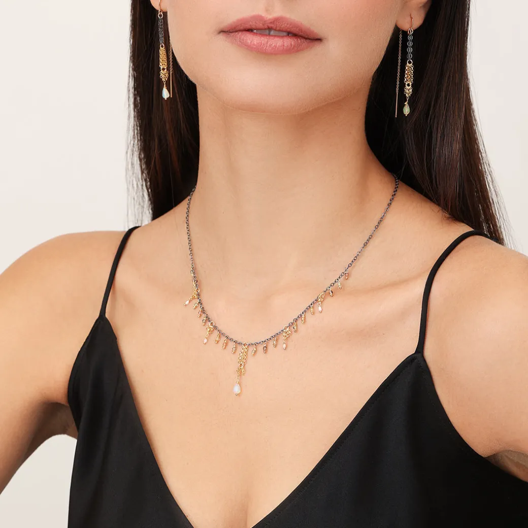 Kate Winternitz – Sapphire & Pearl Fringe Necklace with Opal Drop