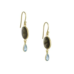 Kothari – Phase Moon Earrings in Labradorite and Blue Topaz