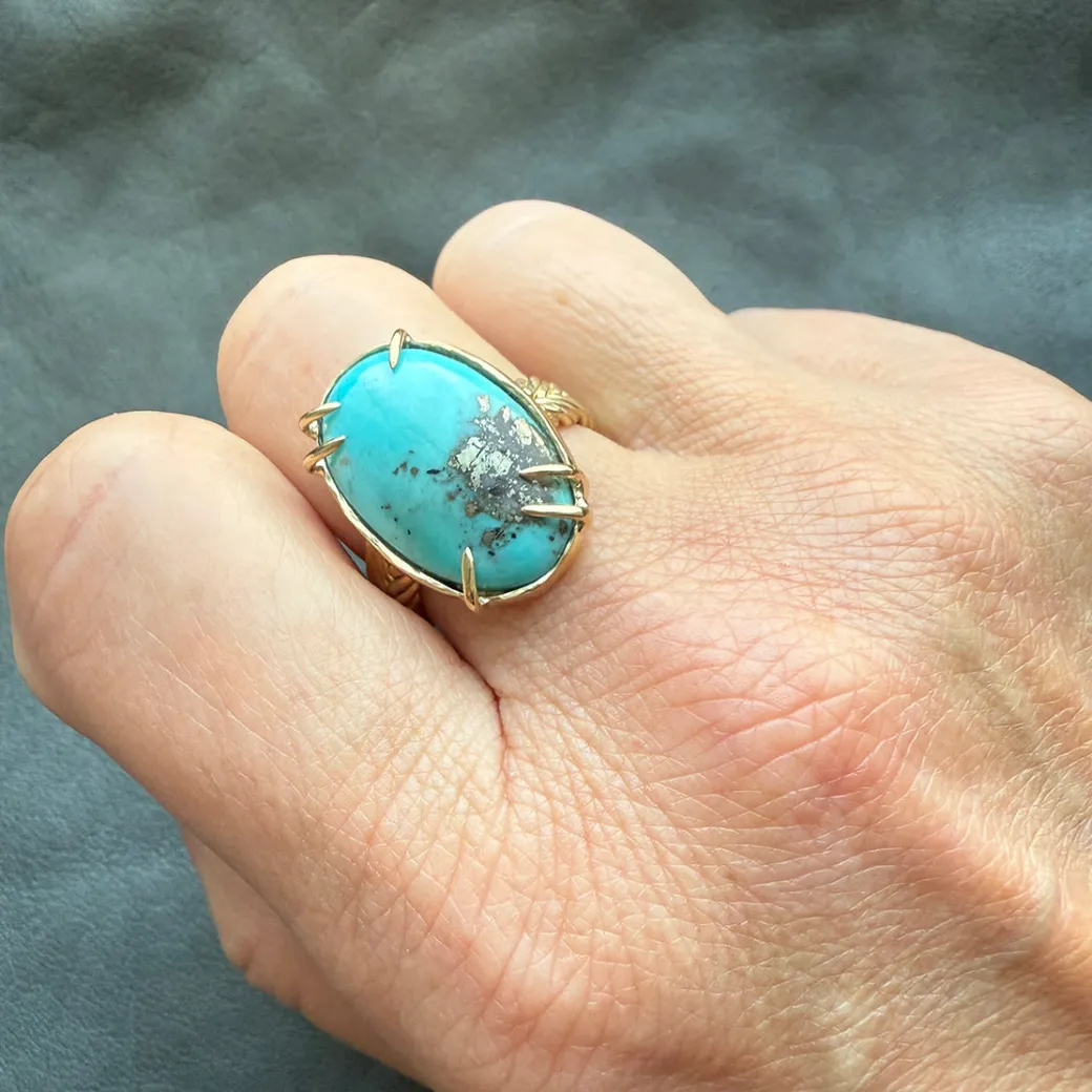 Lindsay Allen - Turquoise Ring with Herringbone Band