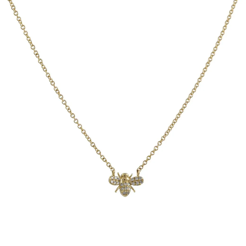 Liven - Petite Pave Bee Necklace in 14K Gold