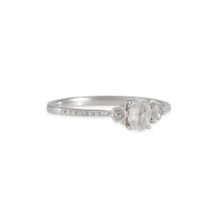 Liven - Triple Rose Cut Diamond Ring With Pave Shoulders in 14K White Gold