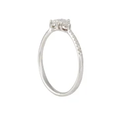 Liven - Triple Rose Cut Diamond Ring With Pave Shoulders in 14K White Gold