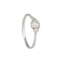 Liven - Triple Rose Cut Diamond Ring With Pave Shoulders in 14K White Gold