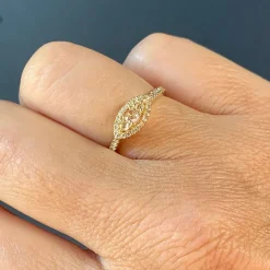 Liven - Triple Rose Cut Diamond Ring With Marquise Halo in 14K Gold