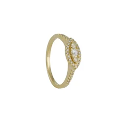 Liven - Triple Rose Cut Diamond Ring With Marquise Halo in 14K Gold