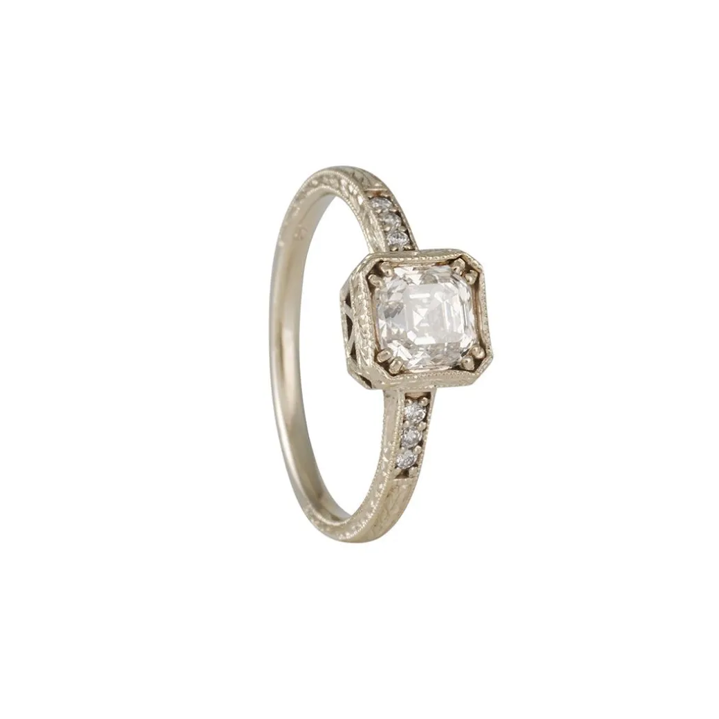 Lori Mclean - Engraved Asscher Cut Diamond Ring