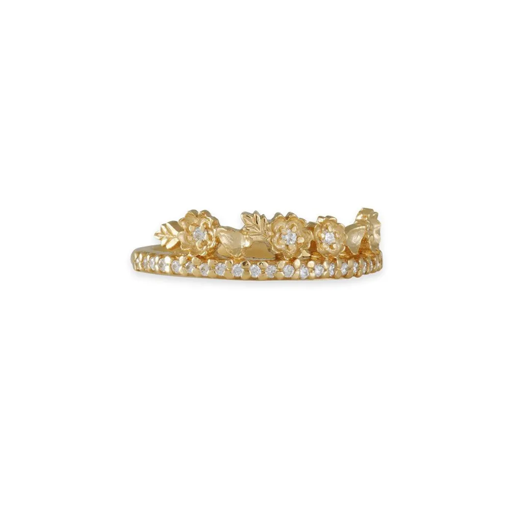 Megan Thorne - Slender Diamond Pave Band with Floral Tiara