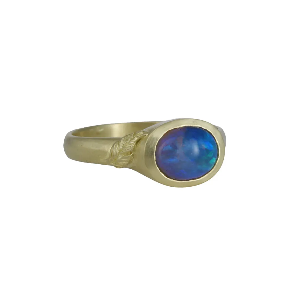 Monica Marcella – Australian Opal Ring with Carved Pluma