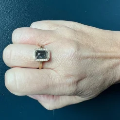 Rebecca Overmann - Emerald Cut Grey Diamond Halo Ring