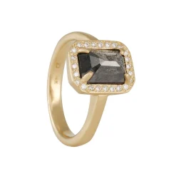 Rebecca Overmann - Emerald Cut Grey Diamond Halo Ring