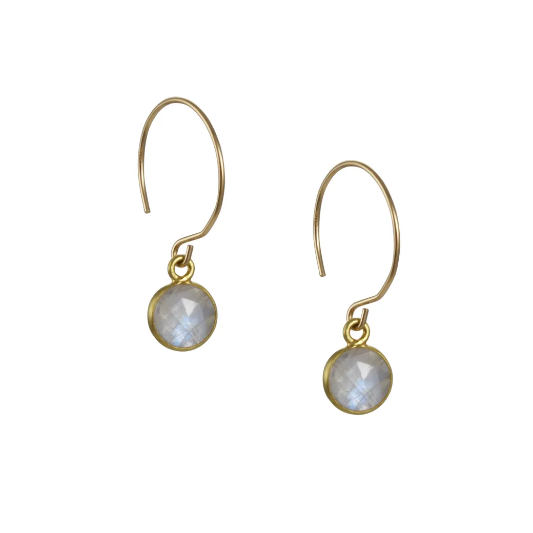 Round Rainbow Moonstone Earrings on Round Wire