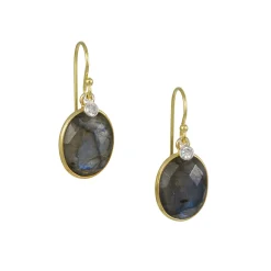 Sarah Richardson - Bezeled Labradorite Earrings with white zircon