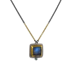 Square Moonstone with Zircon Accent Necklace
