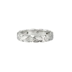 Varna - Carved Floral Diamond Band in Platinum