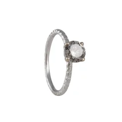 Varna - 1.27ct Salt & Pepper Diamond Ring With Hand Engraving in 18k white gold